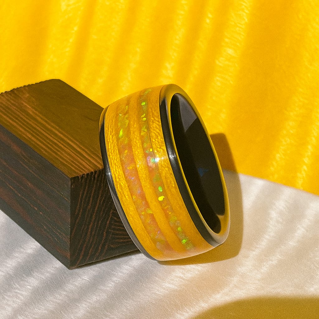 Céramique noire 10mm érable ondé jaune 2 traits d'opale juane citrus